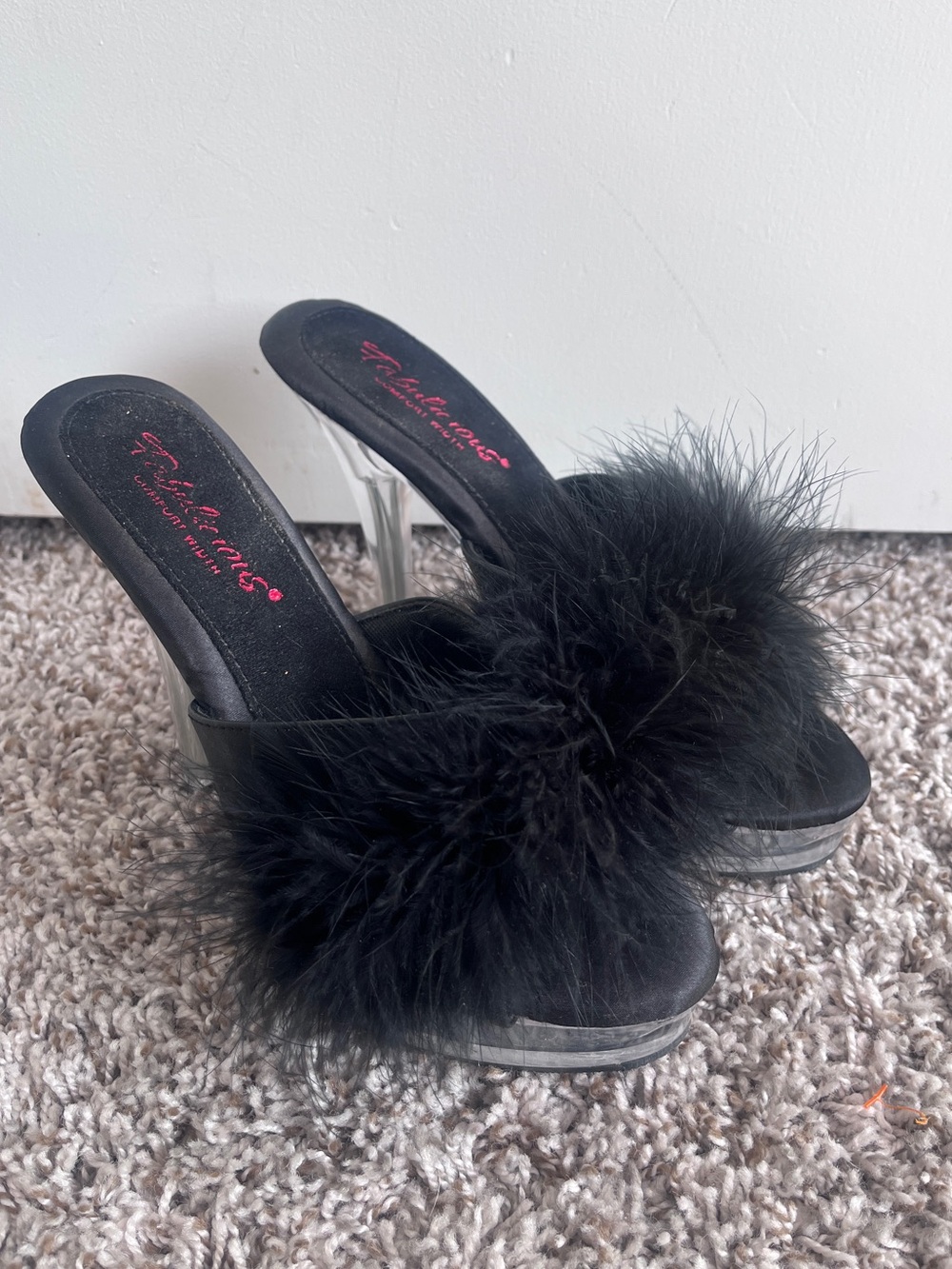 Glam Black Marabou Feather Clear Stiletto Heels